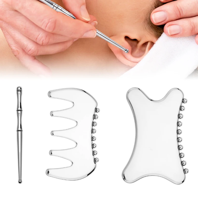 스테인리스 스틸 괄사 얼굴 마사지 도구 침술 포인트 마사지 눈 얼굴 마사지 보드 딥 티슈 압력 페이스 리프트 도구