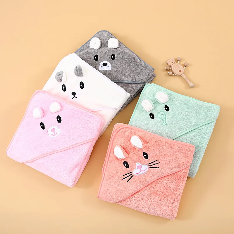 Coral fleece baby bath towel, super cute cartoon children's blanket, quick-absorbing and fast-drying children's wearable blanket