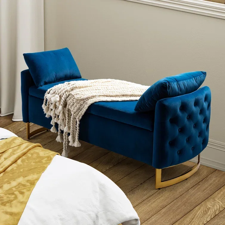 

For Modern Stainless Steel Ottoman Stool Upholstered Flip Top Storage Bench With Two Pillows for Home Hotel Furniture