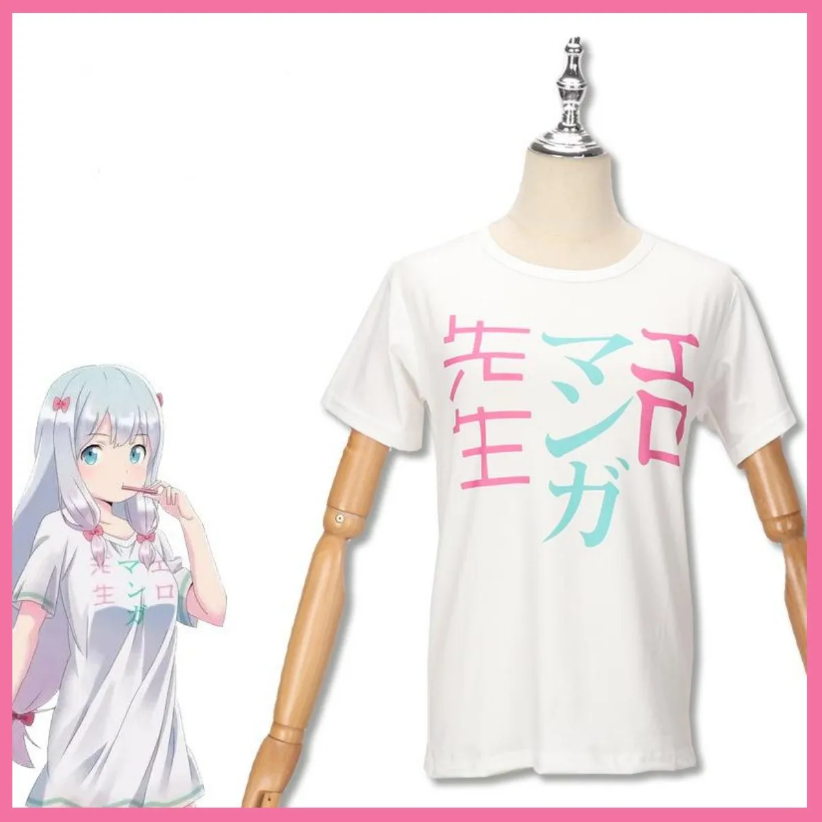 Anime Eromanga Sensei Izumi Sagiri Cosplay Costume White T-shirt Tops Short Sleeve Wig Woman Sexy Kawaii Daily Leisure Time Suit