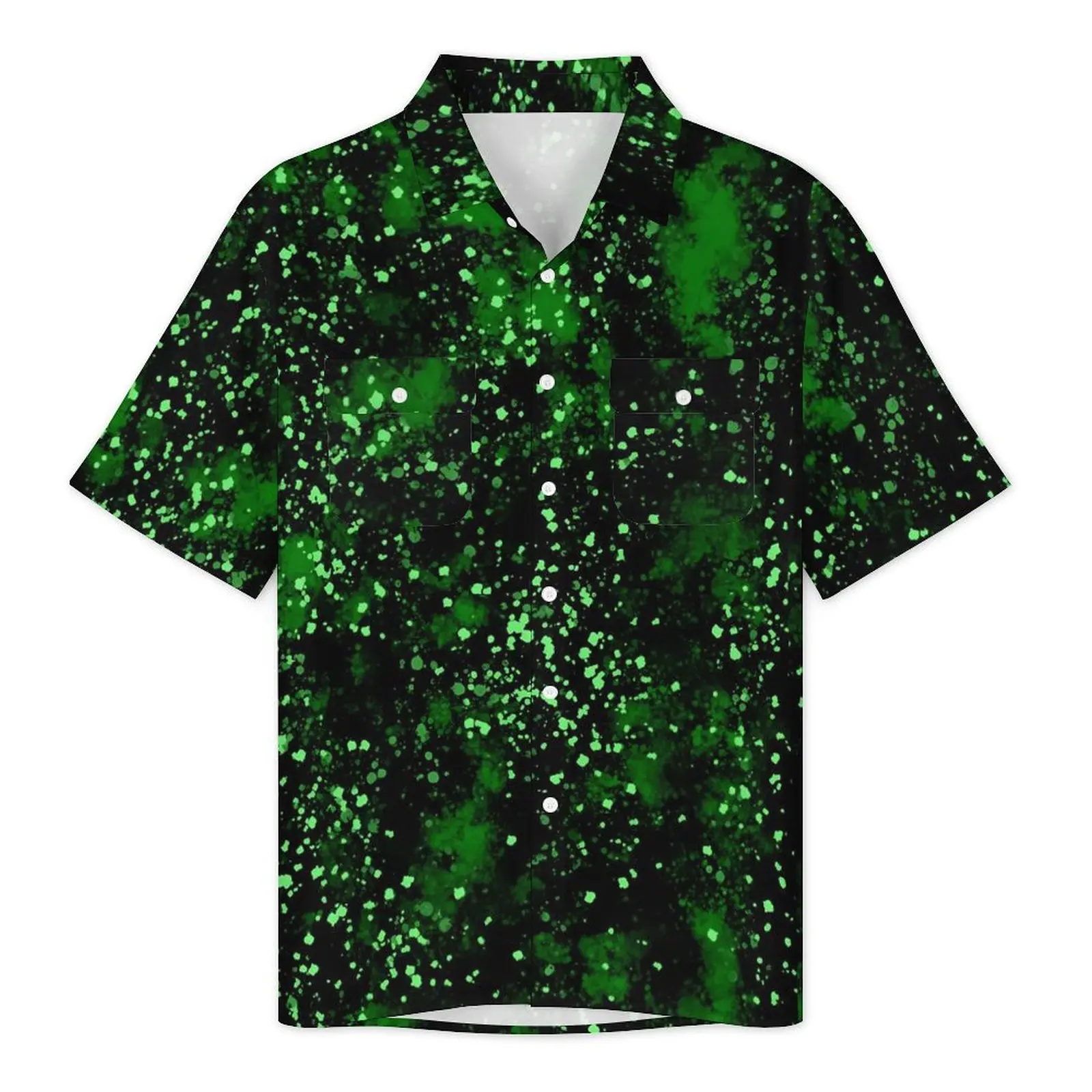 Abstract Splatter Paint Casual Shirt Black and Green Elegant Summer Shirts Mens Short Sleeve Vacation Graphic Plus Size Blouses