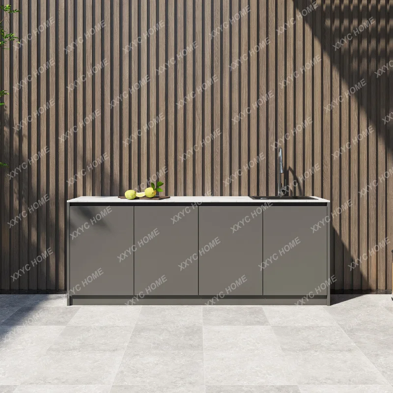 LXRock slab outdoor console courtyard pool basin integrated locker garden villa island