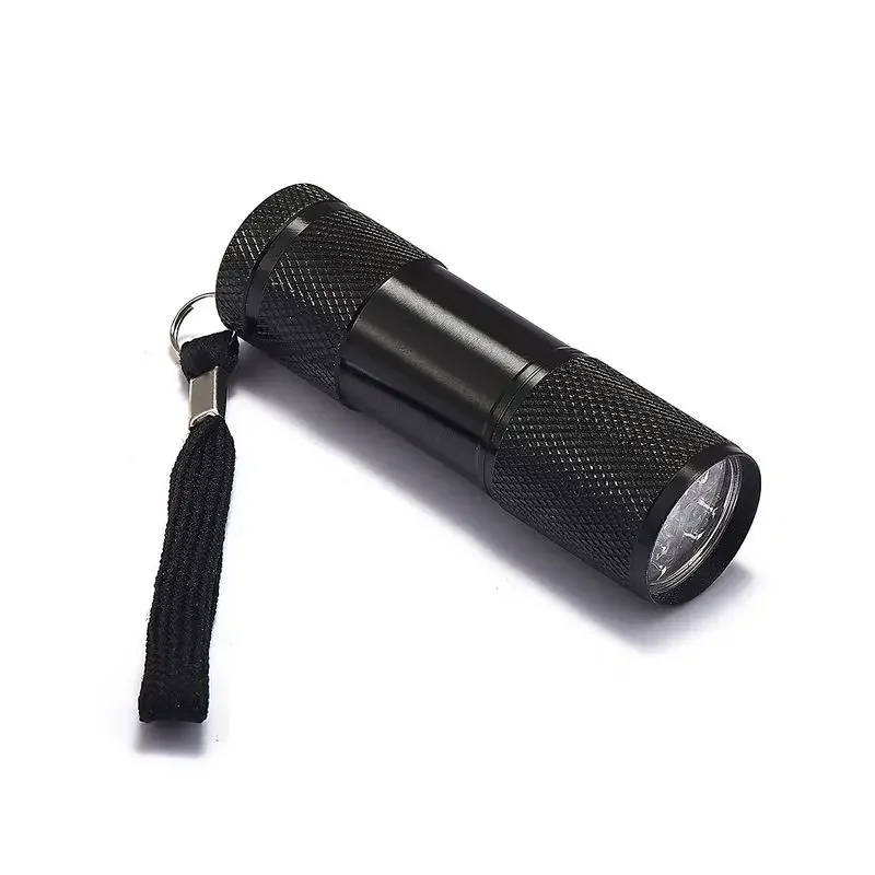 100pcs New UV Flashlight 9LED 395nm Mini Portable LED Torch Violet Purple AAA Battery Lamp Lantern