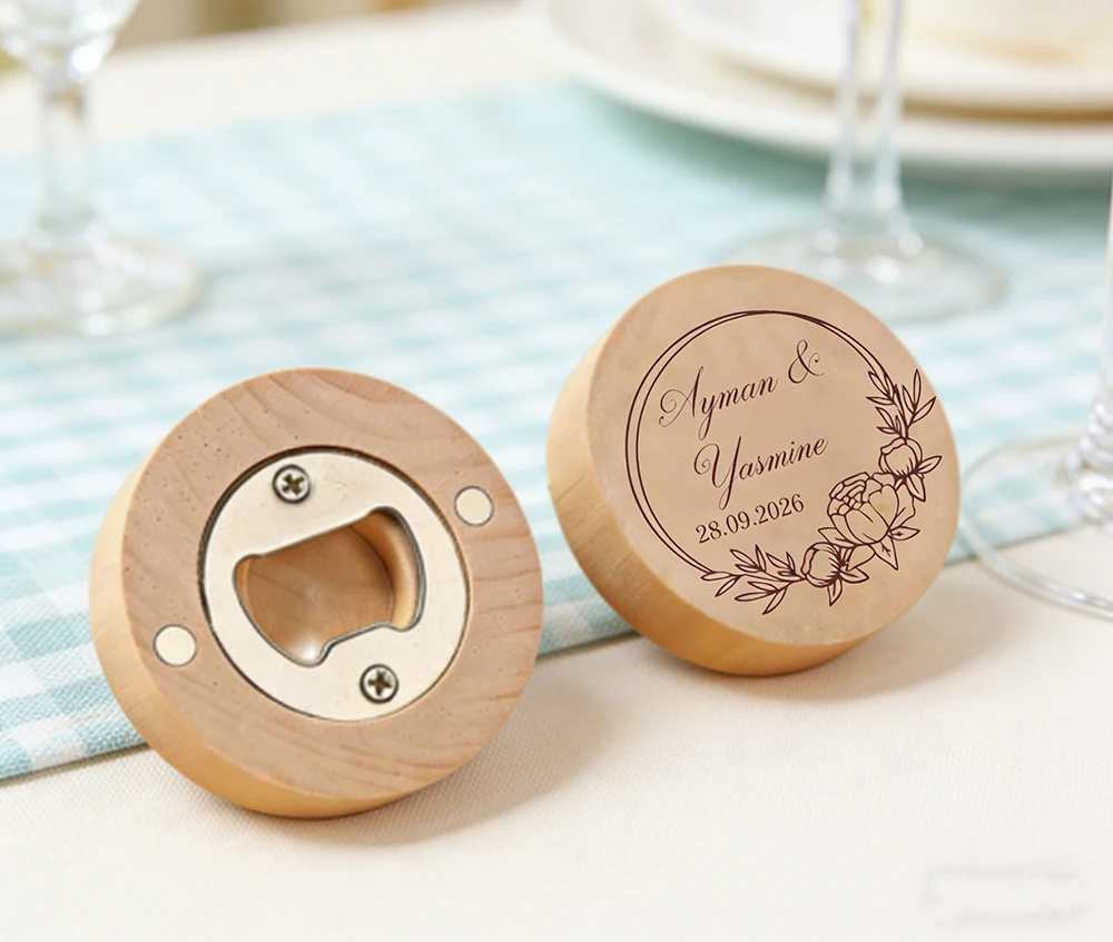 Personalized Engraved Bottle Opener Fridge Magnet Wooden Magnetic Wedding Favors Party Favor Wedding Gift Souvenir for Guest