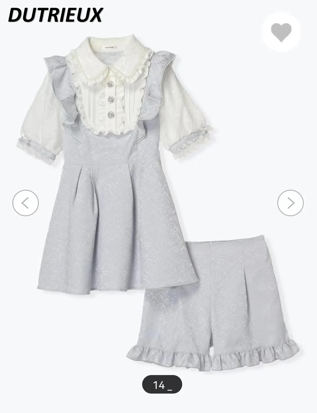 Japanese Lolita Cute Girl Mine Dark Pattern Suit Lapel Short Sleeve Waist-Controlled Dress and Base Shorts Two-Piece Set