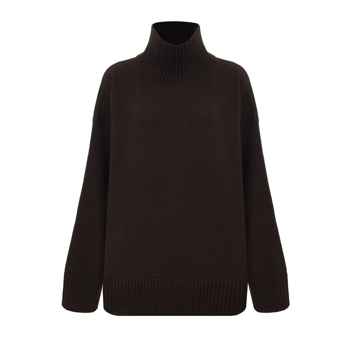 Pullover Loose Fit Sweater Simple Style with Turtleneck Casual Regular Length Japanese Korean Casual Long Sleeve Women Sweater