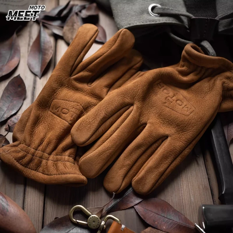 

Vintage Cowhide Leather Heavy Work Gloves for Men & Women Frosted Anti-Slip Wear-Resistant Touchsceen Guantes Moto Luvas