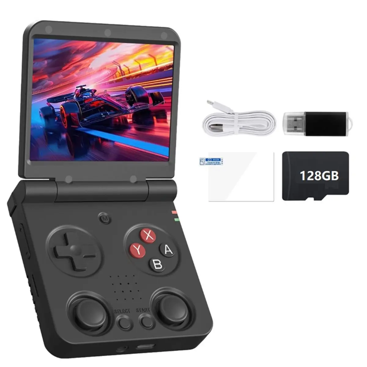 L73A NEW Flip V2 Retro Handheld Game Console 128GB 3.5Inch IPS Screen Open Source Game Console -Compatible Game Pad Black