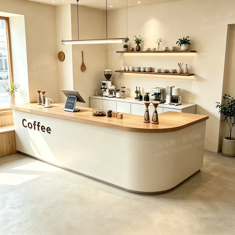 Customized light luxury high-end corner cafe bar table checkout page curved baking milk tea shop front desk