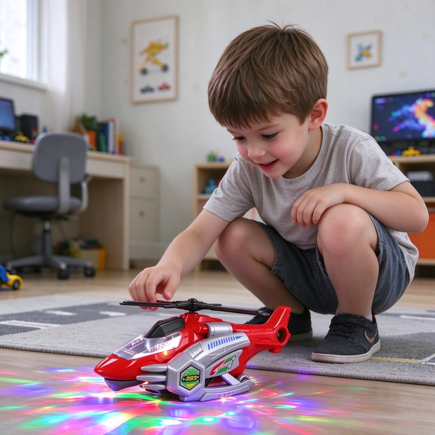 Dinosaur Transform Helicopter Toy, Kids Ground Walking Plane Toy with Light & Music, Battery Operated, No Battery Included, Boys