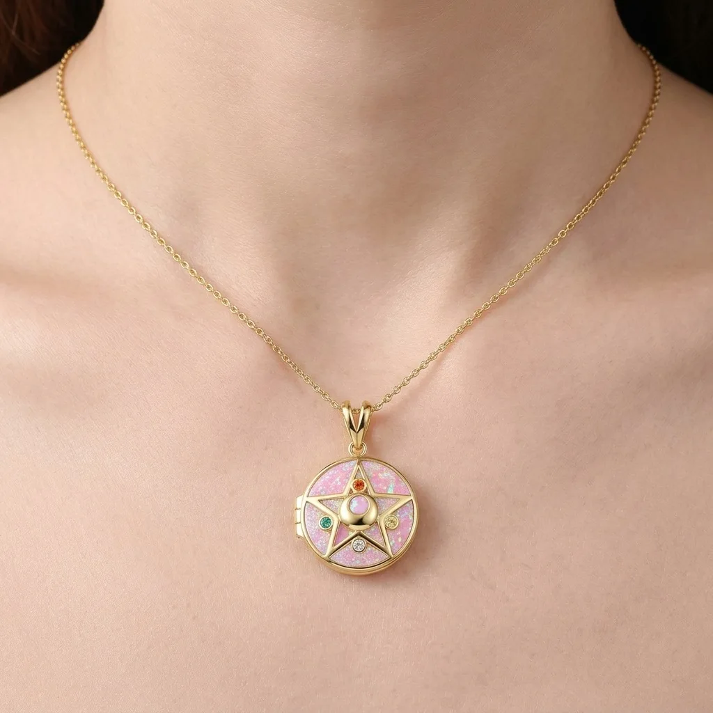 Openable Pentagram Star Locket Necklace Opal Colored Rhinestone Enamel Dainty Clavicle Chain Trendy Jewelry Gift For Women Girls