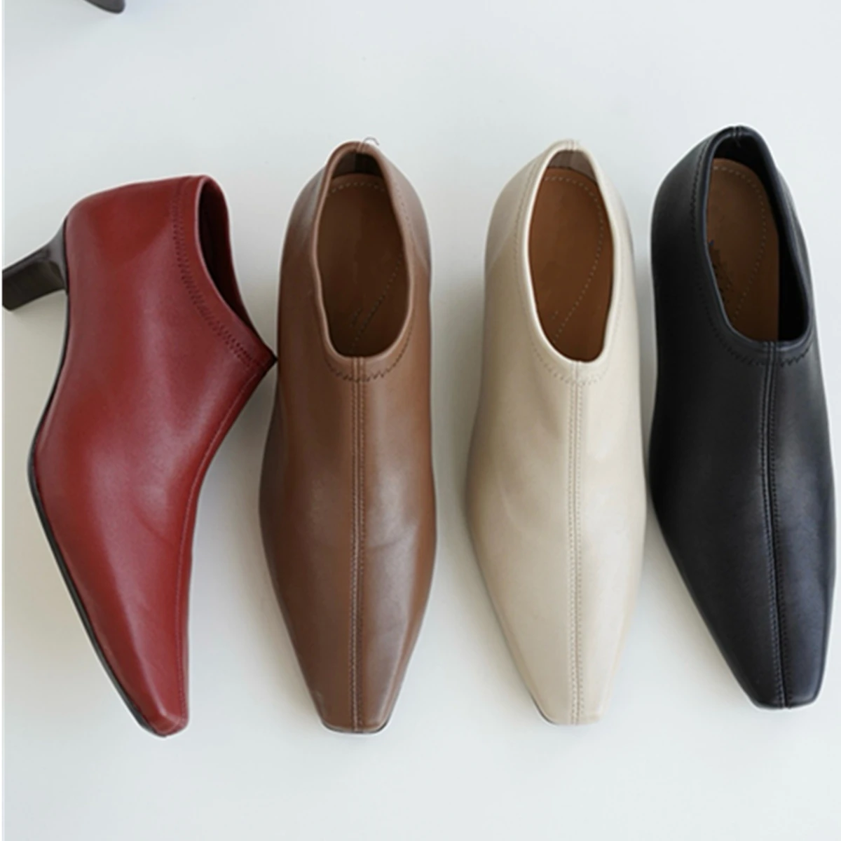 

Withered Minimalist Women's Elastic Sheepskin Genuine Leather Shoes Slip-On Loafers Women 5cm Square Heel Shoes