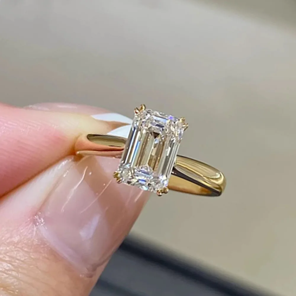 IGI Lab Growing Diamond Ring Emerald shape D Color 3 4 Ct Solid 14K Yellow Gold Ring Diamond wedding ring Factory Engagement