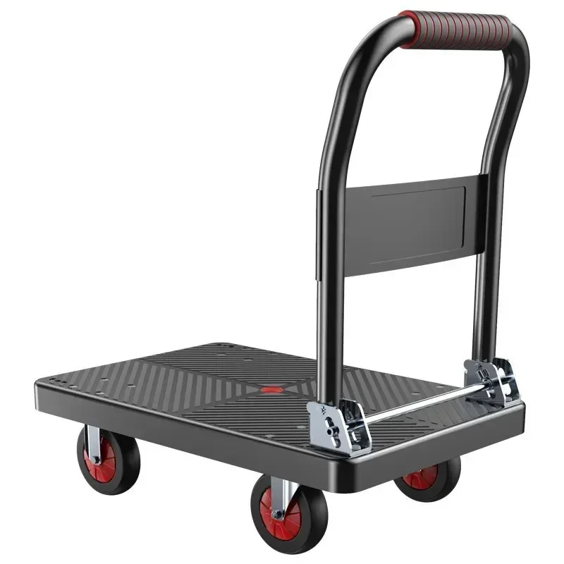 Internet Celebrity Trolley Folding Pull Goods Small Pull Truck Warehouse Trailer Portable Four Wheel Silent Handling Flat Truck