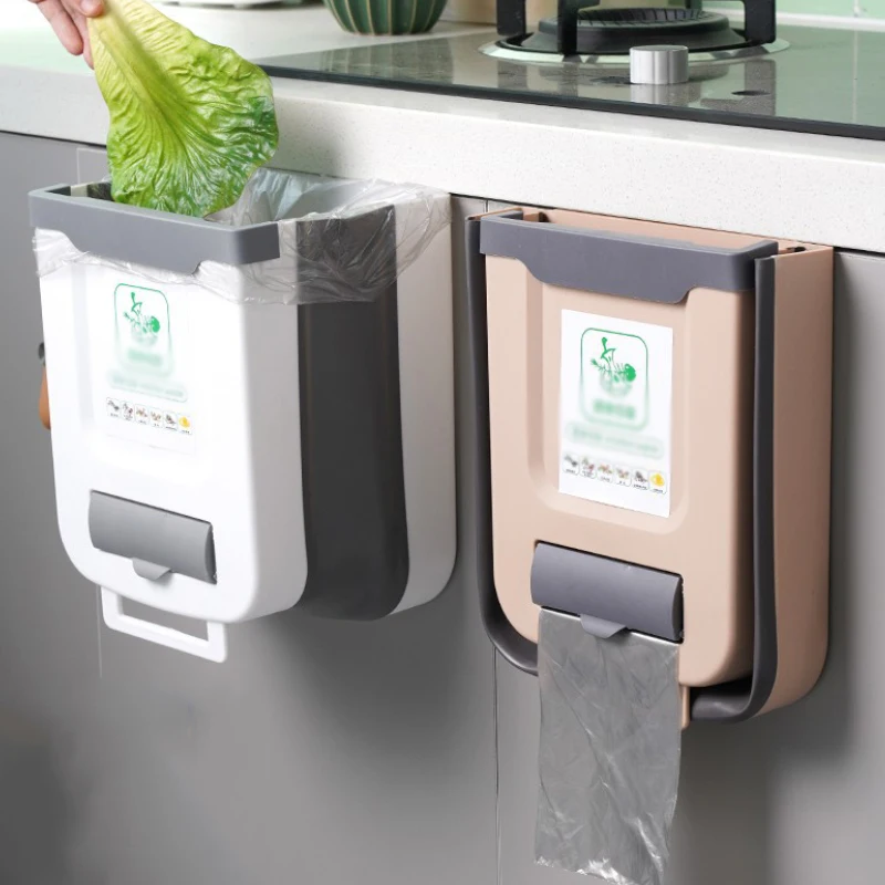 Kitchen Trash Can Portable Foldable Large Car Waste Bin For Bathroom Kitchen Cabinet Door Wall-mounted Kitchen Storage Boxes