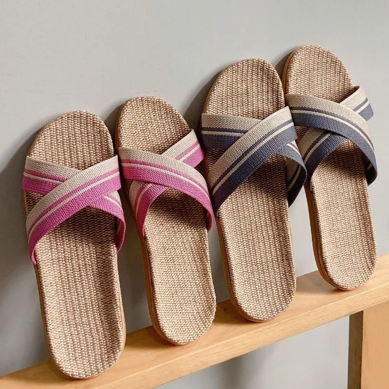 

Men Flat Indoor Slippers Home Shoes Lightweight Linen Couple Lightweight Indoor Slides Beach Slippers Outdoor Zapatos Hombre ﻿