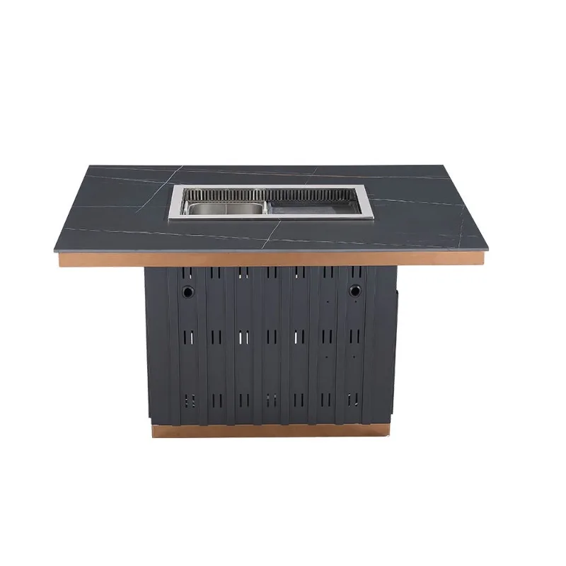 

steel rock slab Induction cooker Barbecue table Smoke exhaust Self-service grilling and rinsing integrated hot pot dining table
