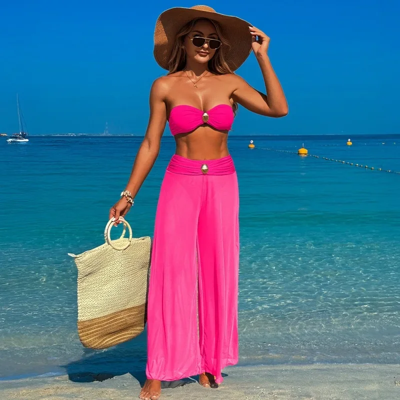 المرأة المرقعة العصابة مجموعة البكيني مثير عالية الخصر شبكة سراويل 3 قطعة ملابس السباحة المايوه ملابس السباحة مع الجبهة المعدنية التفاصيل