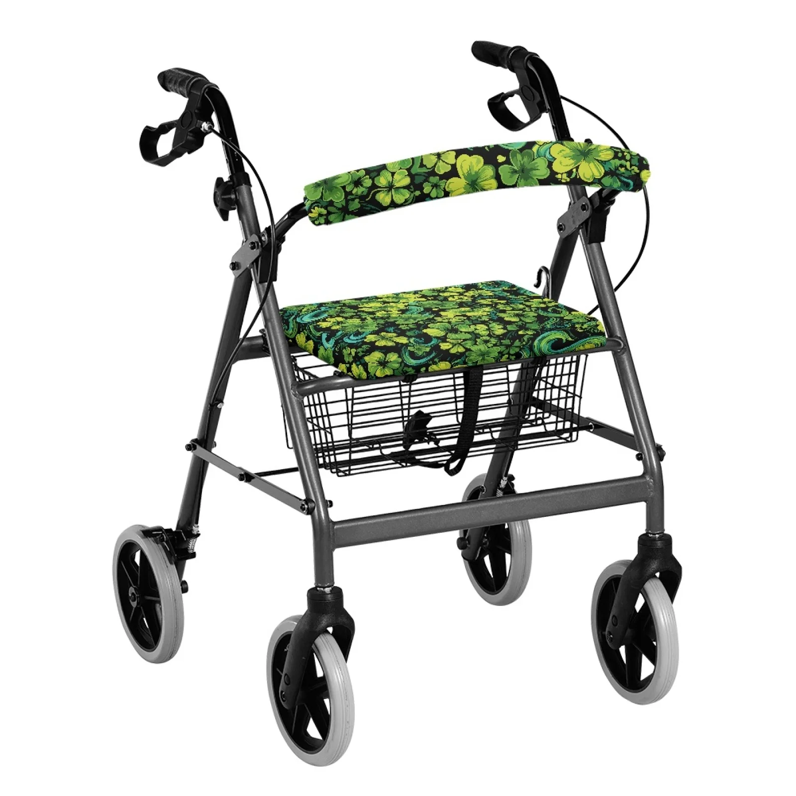 Coloranimal Green Clover Print 2 Pcs Rollator Walker Seat Back Cover Protection Covers Rollator Seat Back Rest Covers for Senior