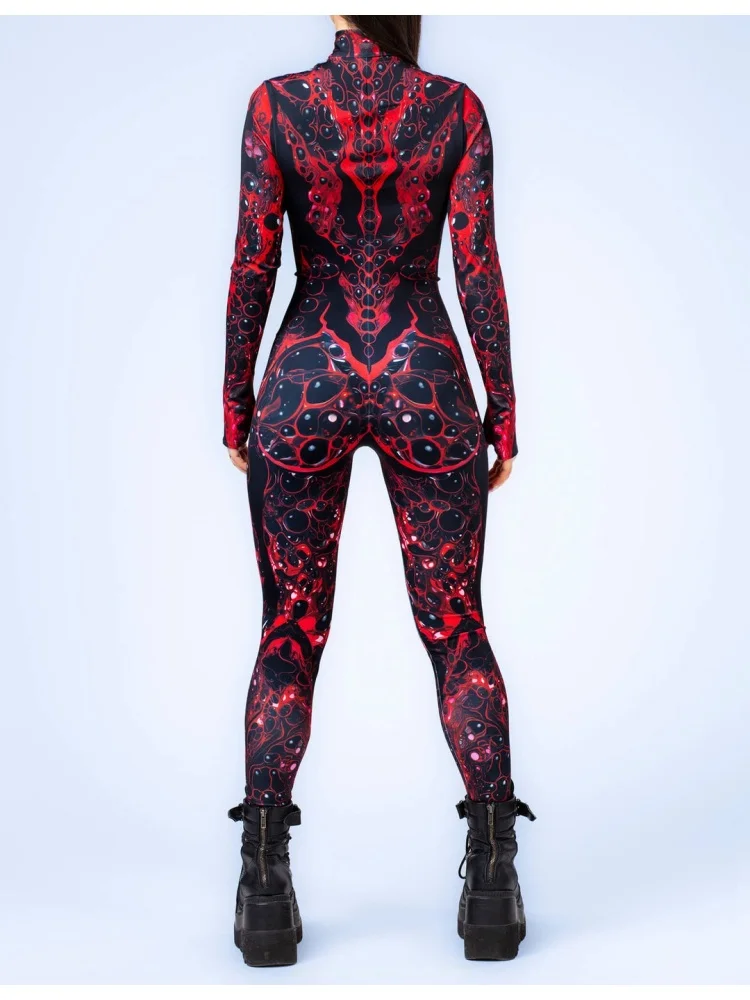 Sexy Damen Psychedelischer Netz-Cosplay-Bodysuit Horror Halloween Festival Party Jumpsuit Karneval Bühnenauftritt Eng Anliegend – Detail 9