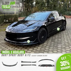 For Tesla Model 3 Highland 2024-2025 BAKT Body Kit: Aerodynamic Front Bumper Lip + Carbon Fiber Spoiler Set Tuning Accessories