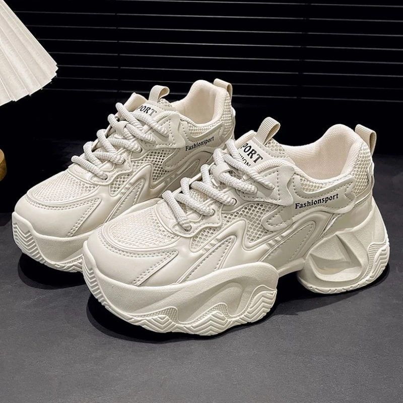 

2025 Summer Women Dad Shoes Breathable Mesh Thick Sole Height Increase Petite Casual Sneakers Fashion Versatile New