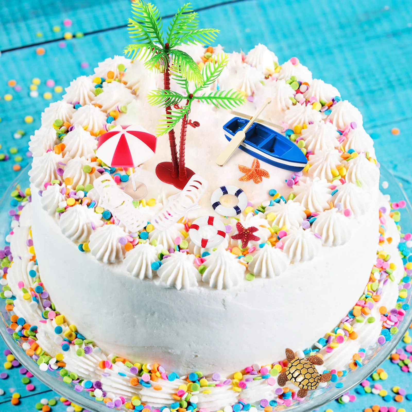 

10pcs Theme Cake Decorations Palm Chair Umbrella Parasol Cake Decoration Kit Tree Boat Birthday Party Supplies