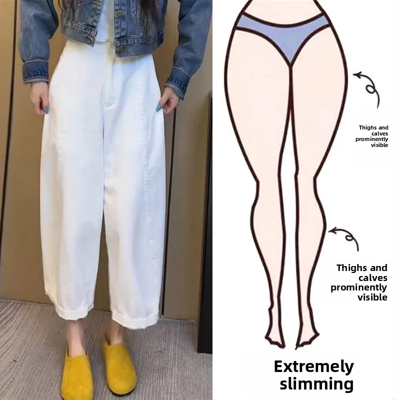 

High Waist Wide Leg Pants Simple Design Casual Loose Fit Nine Points White Women plus Size Clothes Casual Spring Summer