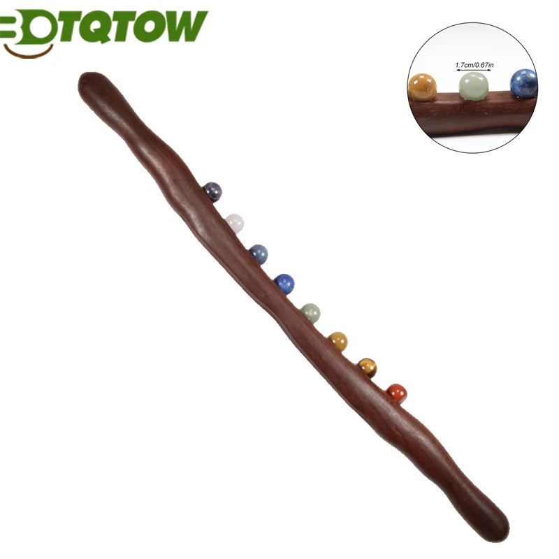 10 Jade Stone Beads Wooden Trigger Point Massager Stick,Lymphatic Drainage Massager Wood Therapy Massage Tools Gua Sha Therapy