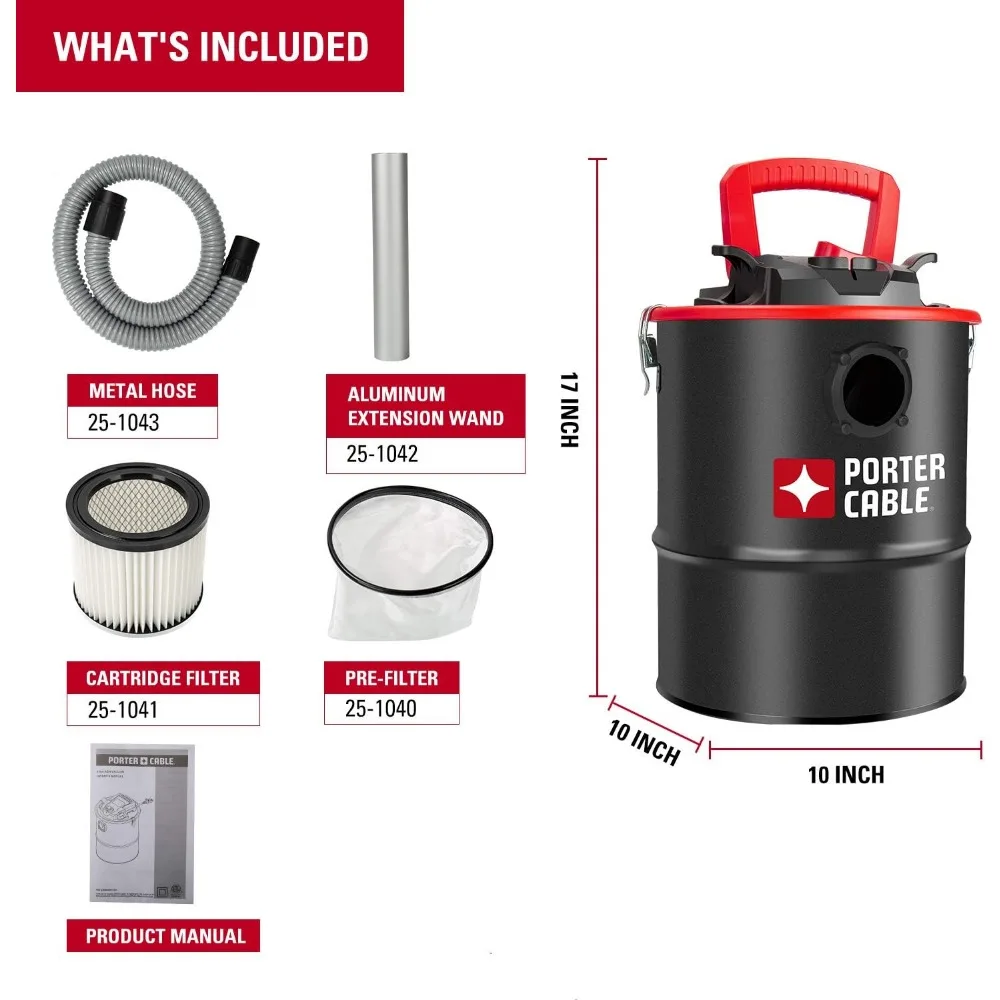 4-галлонный высокопроизводительный пылесос для ясен для каминов и огненных ям с металлическим шлангом и фильтрами