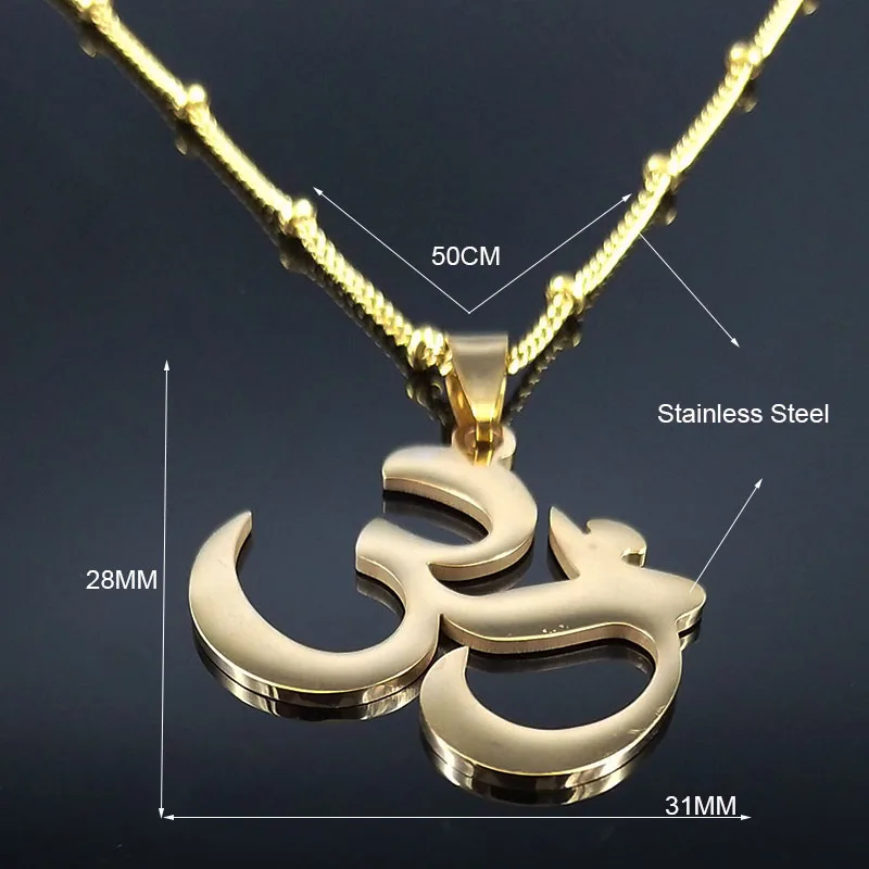 Buddhist OM Mala Yoga Chakra Stainless Steel Chain Necklace for Women Gold Color Buddha Necklace Jewelry Gift collares N1102S02