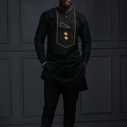 African Traditional Outfit Dashiki Black Boubou Elegant Suits For Men New 2Pc Luxury Brand Clothing Full Pant Sets Male Dashiki