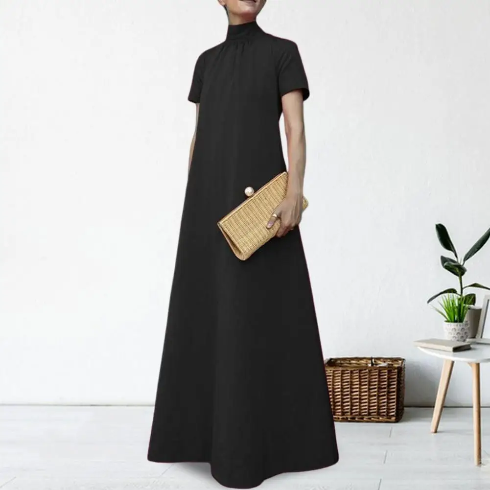 

Women Dress Retro Chinese Style Maxi Dress For Women Elegant A-line Evening Dress With Stand Collar Short Sleeves For Life