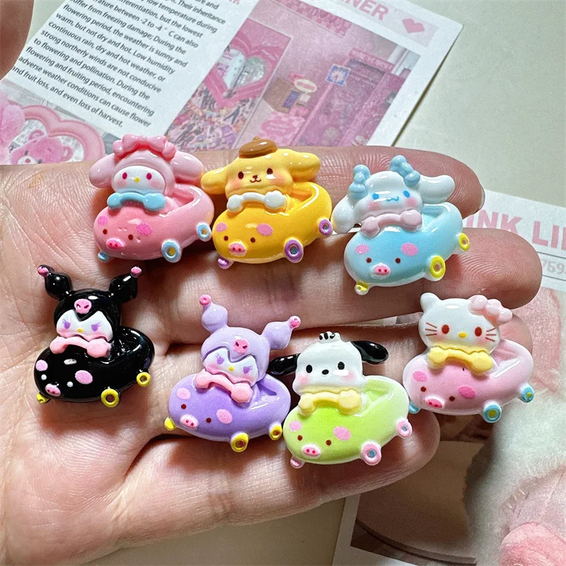 10PCS Kawai bright surface Cartoon Pig Car Series Resin Flat Back Scrapbook Figurine DIY Bow Decor Accessories Crafts