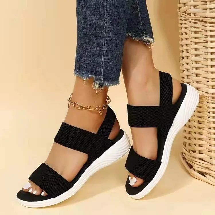 Sandalias cómodas con plataforma y Tacón de Cuña para mujer, sandalias de playa para exteriores para mujer, zapatos de diseñador con banda elástica,