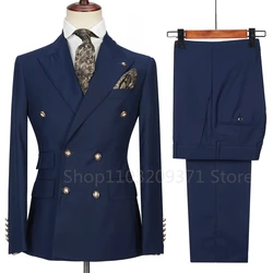 2024 Men's Suits 2 Pieces Double Breasted Regular Fit Peaked Lapel Groom Wedding Solid Prom Tuxedos Wedding (Blazer+Pants)