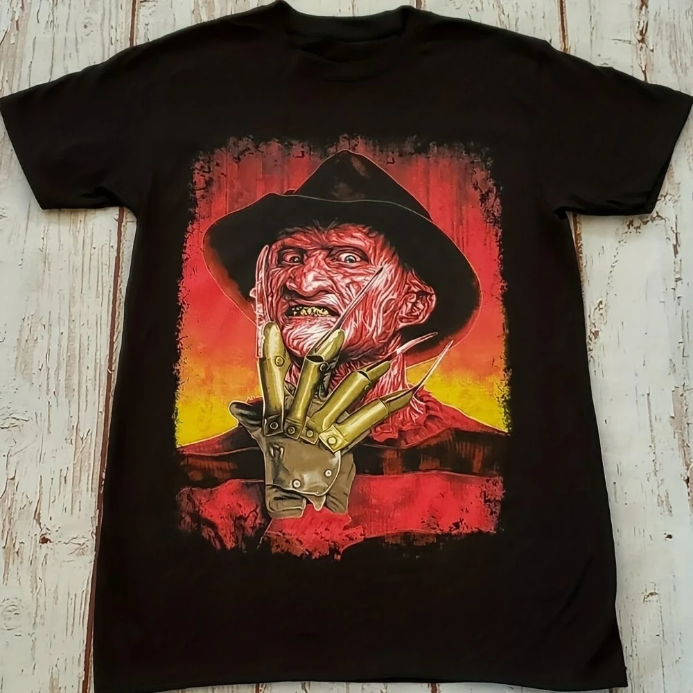 

Men'S Freddy Krueger Horror Graphic T-Shirt Nightmare on Elm Street Iconic Glove Face Print, Black Casual Short Sleeve Tee