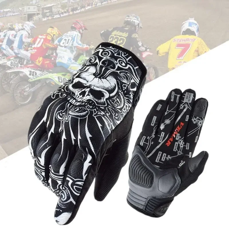 

VEMAR Motorcycle Gloves Men Vintage Motorcycles Glove Touch Screen Skull Motorbike Motocross Summer Gloves MTB Cycling Retro