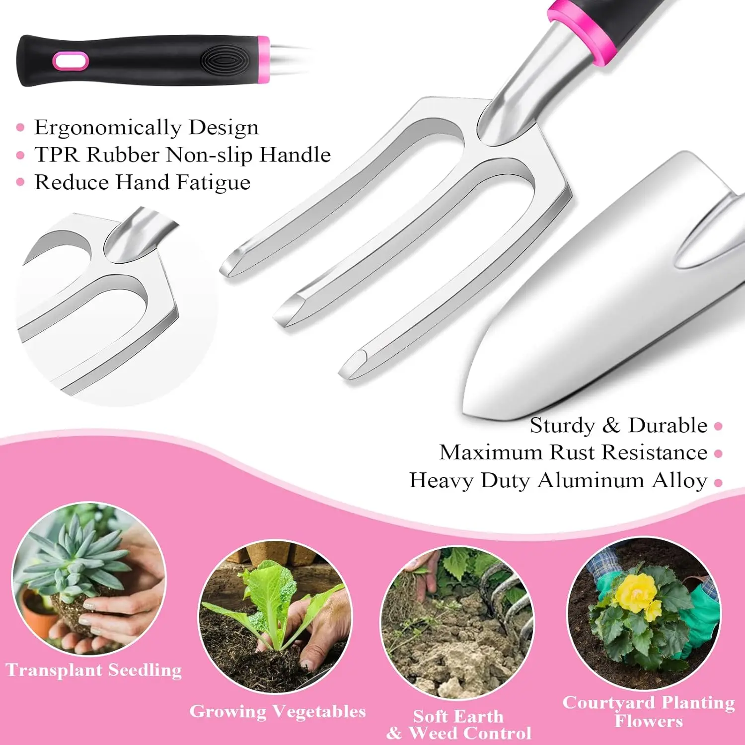 Ensemble d'outils de jardin rose avec poignées pour femmes, articles de jardinage, sac de rangement amovible, ensemble d'outils succulents, 24 pièces