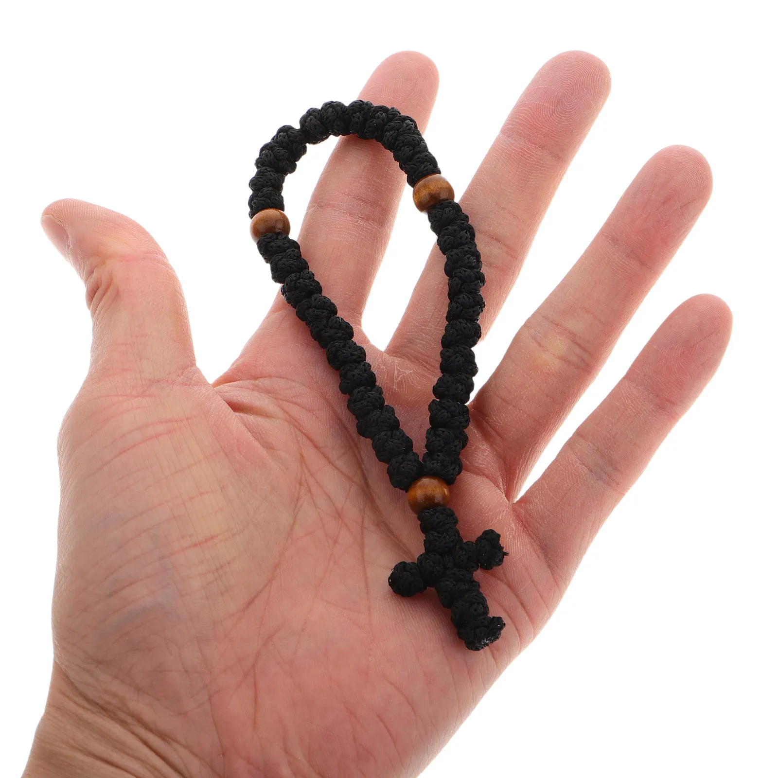 

Браслет-крестик из плетеного шнура с деревянными бусинами, молитвенный браслет, религиозные украшения, христианские, католические, для причастия, крещения, вечеринки