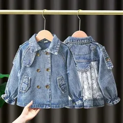 Girls Coat outerwear Trench Coat Spring and Autumn Fashion Children's Denim Jacket Clothes Girls' Baby Lace Top 2023