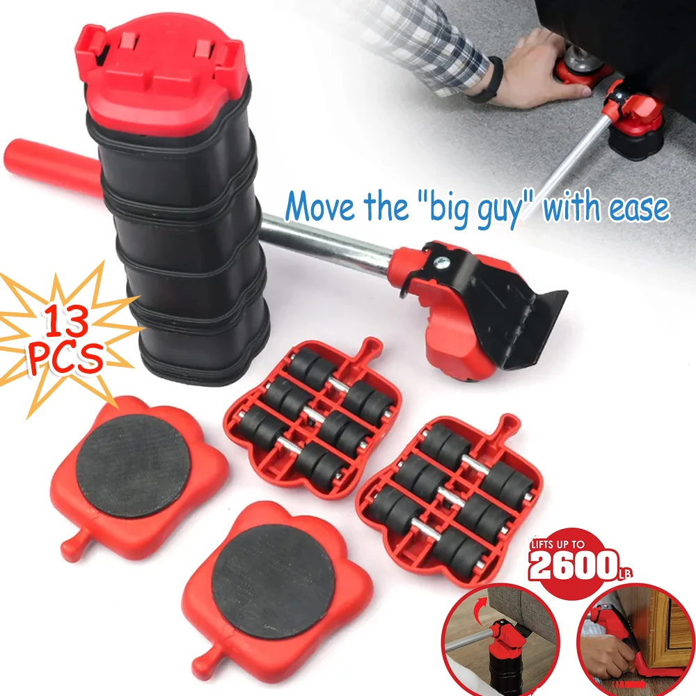 Furniture Moving Transport Roller Set Removal Lifting Moving Tool Set Wheel Bar Mover Moving Heavy Stuffs Device Hand Tool