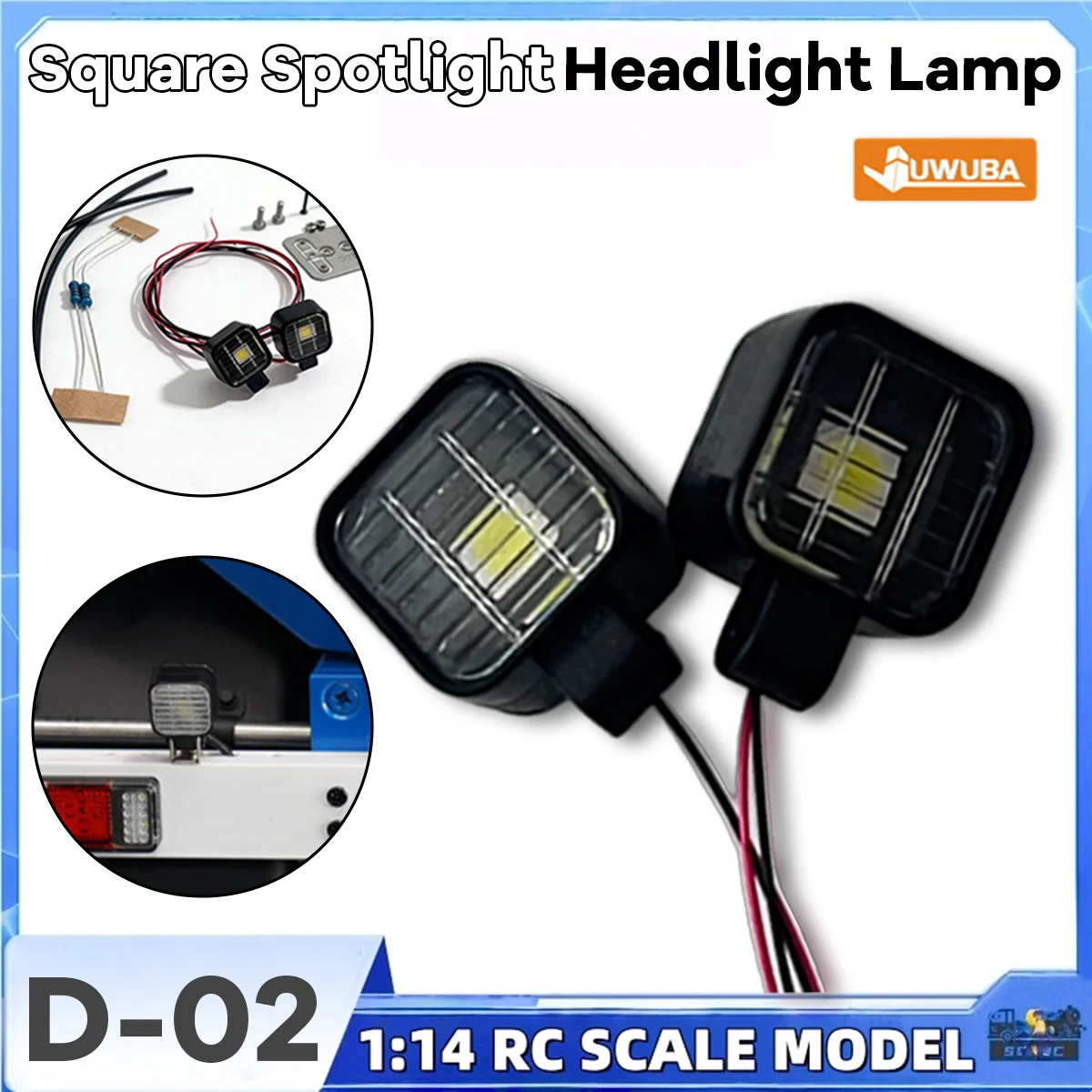 LED Square Spotlight Headlight Lamp CDD-D02 Black For 1/14 Tamiyaa dump Truck Tractor Tipper SCANIAA JUWUBA Toy Model Parts
