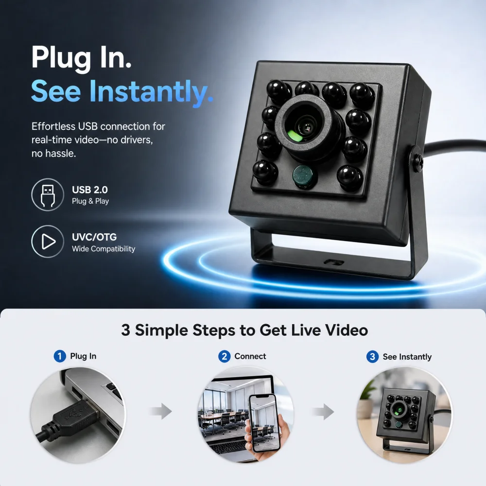 5MP Night Vision USB 2.0 OTG Micro USB Type-C Drive-Free 1080P 940nm LED IR CCTV Security UVC Android Camera for Industrial Use
