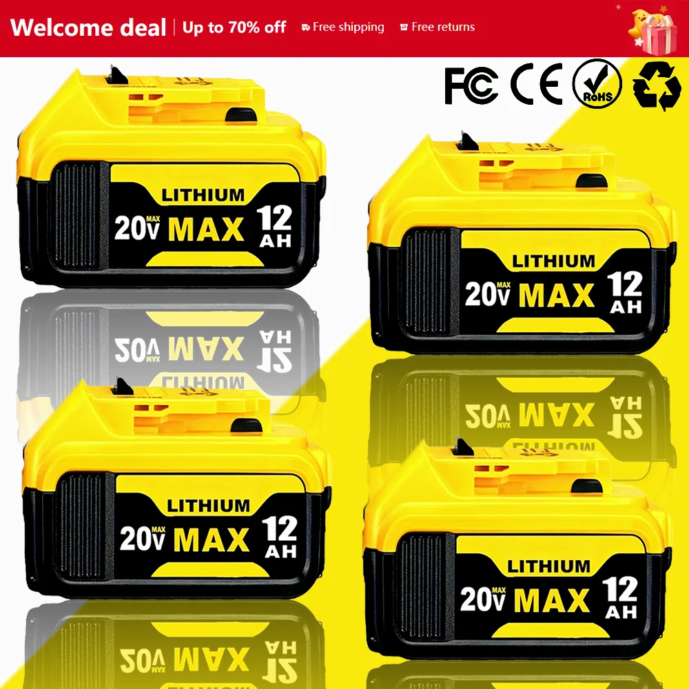 

100% lithium 20V 12AH Battery, For Dewalt Rechargeable Lithium Ion Battery, DCB200 DCB201、DCB203 Power Tool Replacement Battery