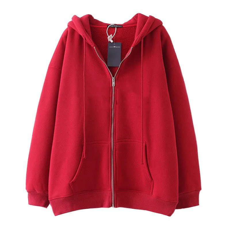 Women\'s Cute Hoodie Girls Fall Jacket Oversized Sweatshirt Casual Drawstring Clothes Zipper Thick