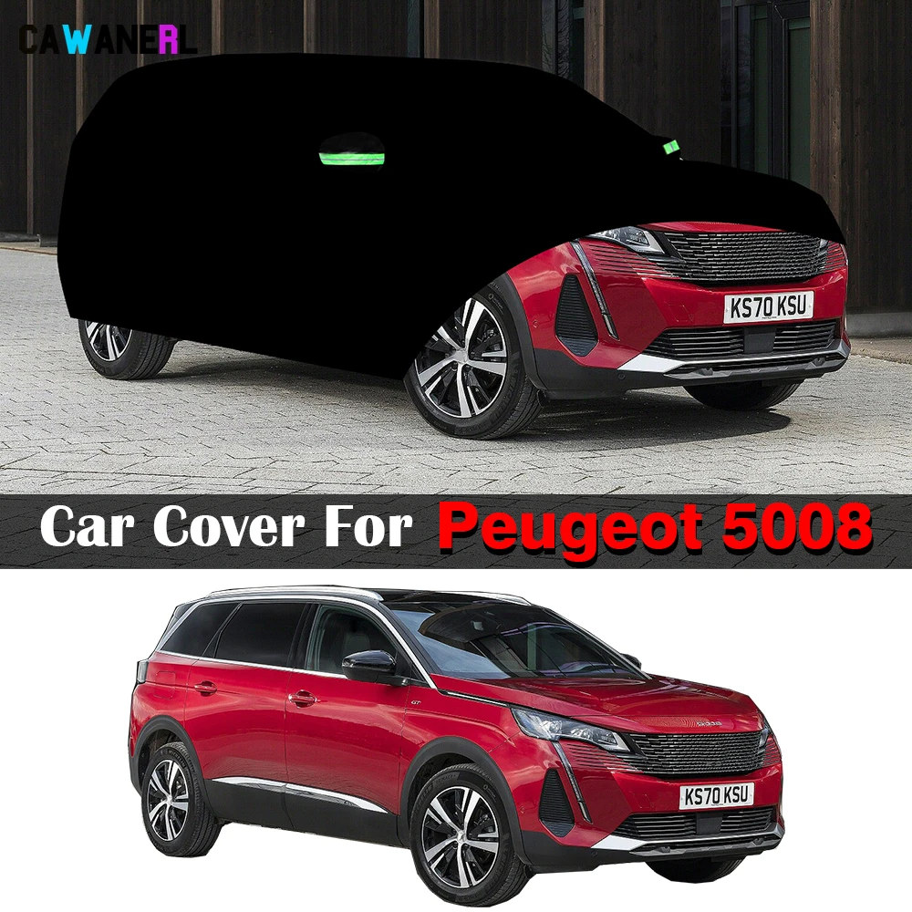 

Black Car Cover For Peugeot 5008 e-5008 2009-2027 Waterproof Auto Anti UV Sun Shade Rain Snow Wind Dust Protection Cover