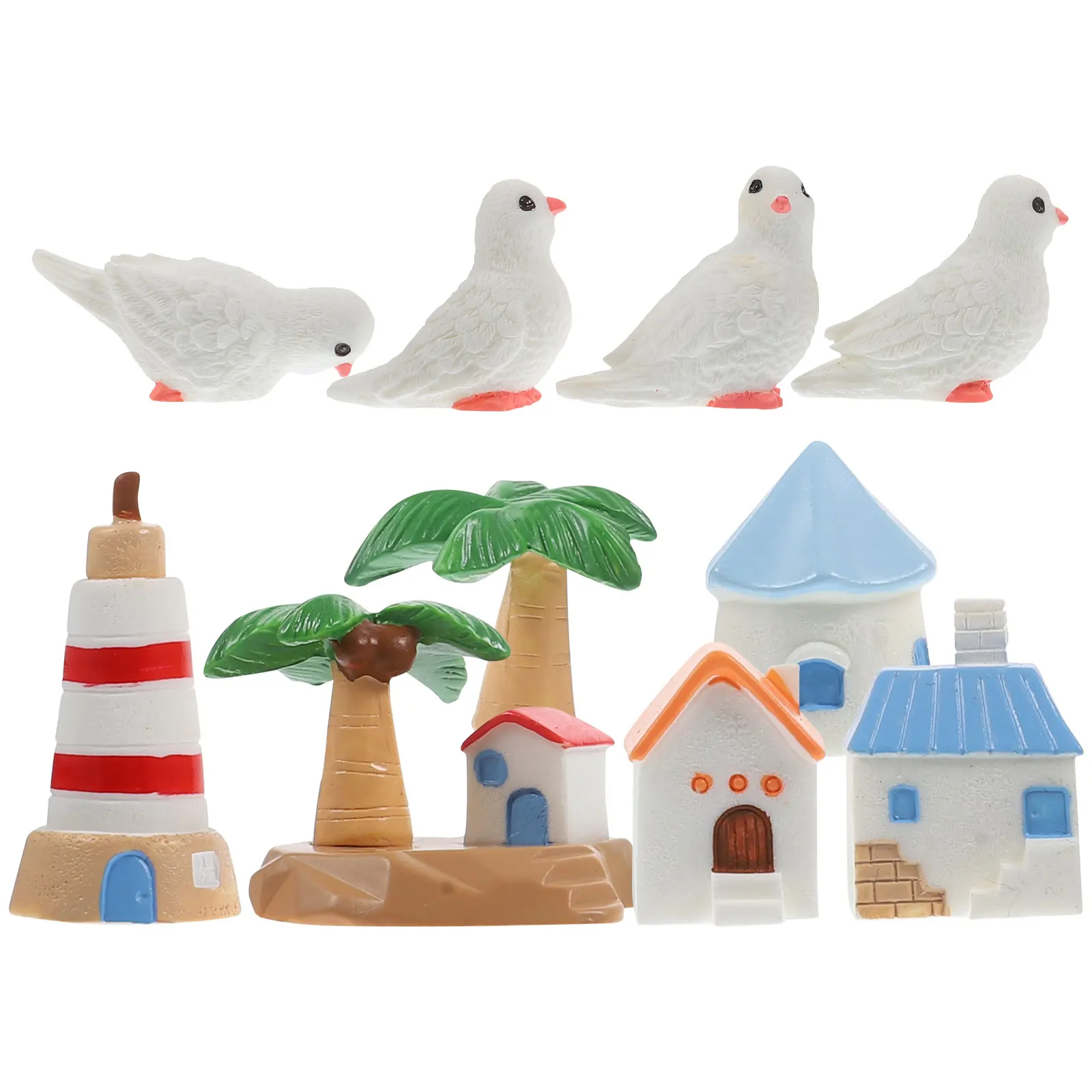 

10 Pcs Island Villa Decorations Beach Materials Resin Figurines Dollhouse Accessories Landscape Ornaments Home Office