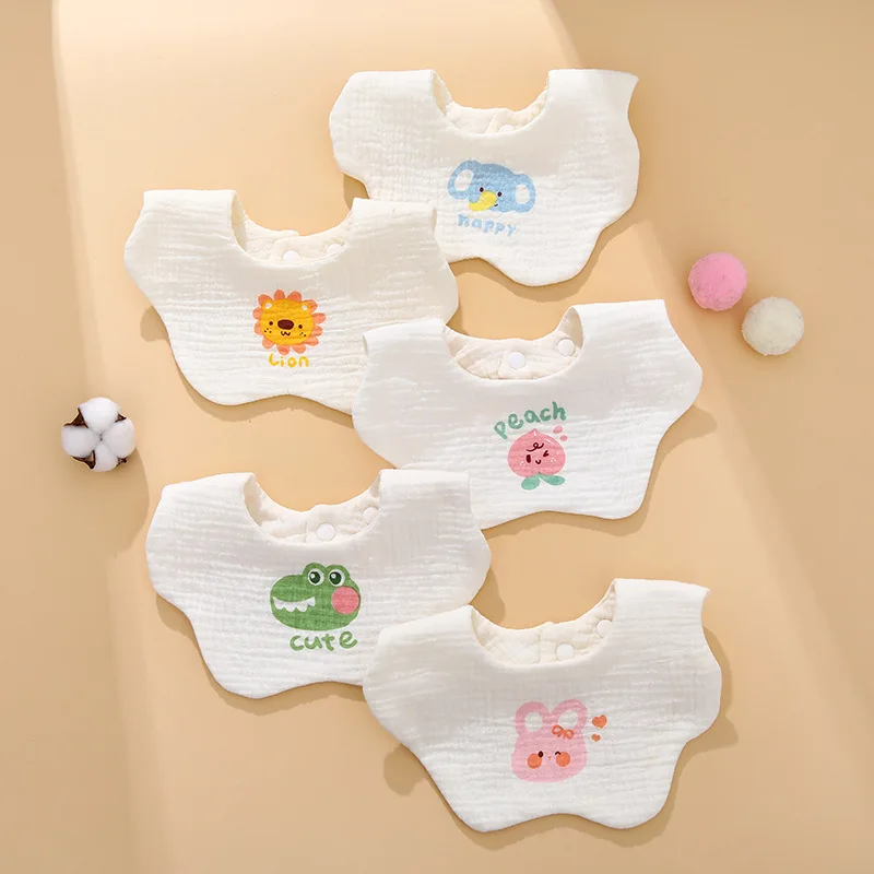ree-piece baby feeding bib set made of pure cotton gauze, soft and skin-friendly, with cute printed patterned drool rags