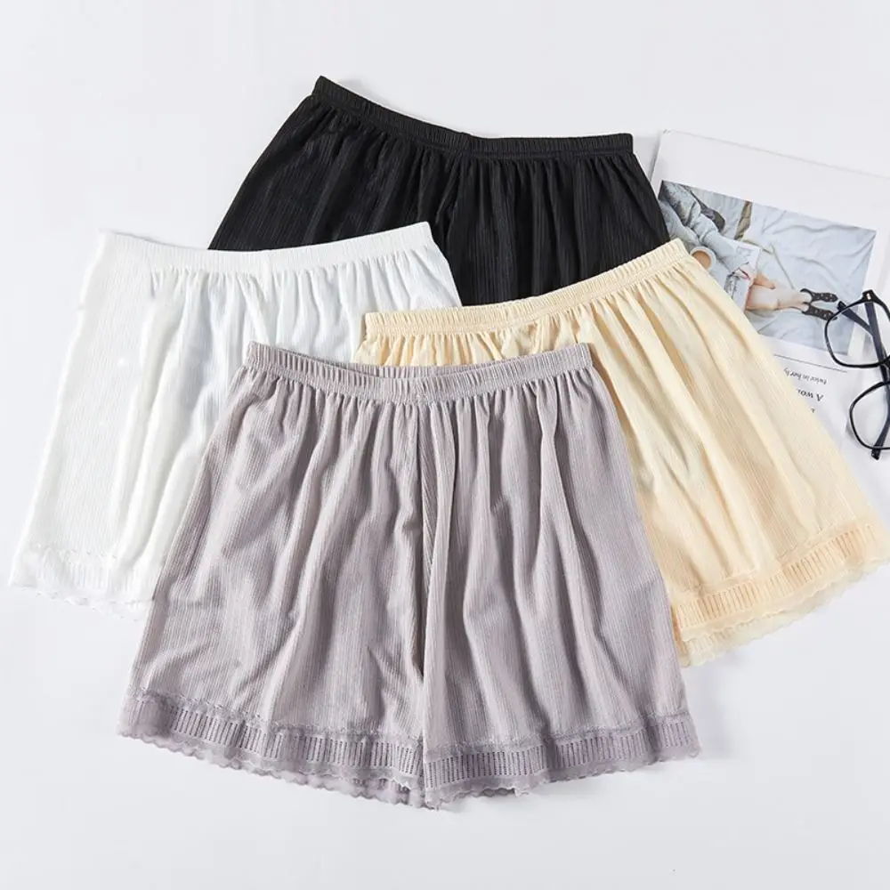 Pantaloni di sicurezza a vita alta in seta di ghiaccio traspirante Gonna ampia in pizzo Pantaloncini senza cuciture Antiriflesso Leggings corti estivi di grandi dimensioni Spiaggia